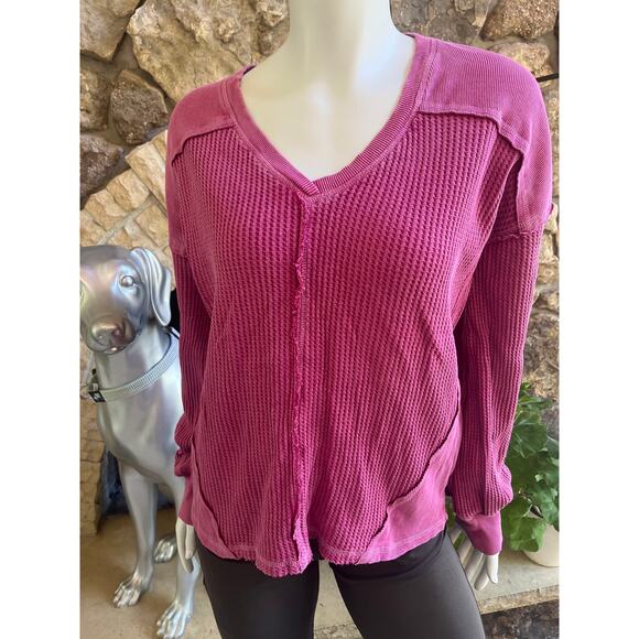 Sundance Henley Pink Waffle Knit Long Sleeve Shirt Women's Size  X- Small XS - Picture 1 of 6